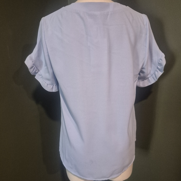 Light Blue Ruffle Sleeve Blouse - Picture 4 of 4